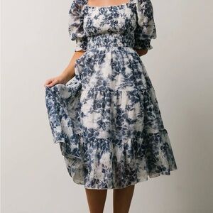 Baltic Born Hazel Eyelet Midi Dress - Navy Blue Floral